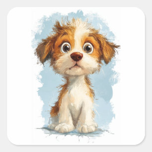 Sticker Carré Cute Kawaii Caricature Chiot