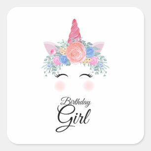 Sticker Carré Cute Kawaii Colorful Rainbow Unicorn Birthday Girl