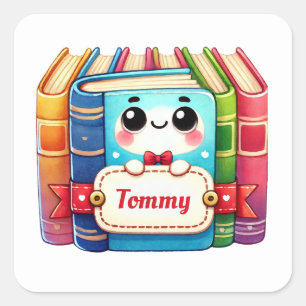 Sticker Carré Cute Kawaii Pile de livre