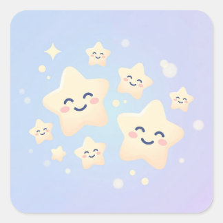 Sticker Carré Cute Kawaii Smiling Pastel Stars