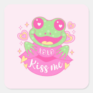 Sticker Carré Cute Kiss Me Frog - Xoxo