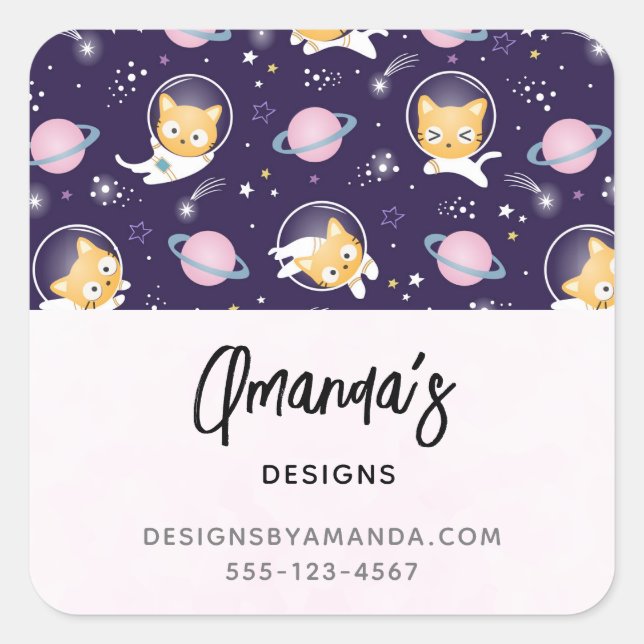 Sticker Carré Cute Kitty Chat Astronauts Motif (Devant)