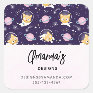 Sticker Carré Cute Kitty Chat Astronauts Motif