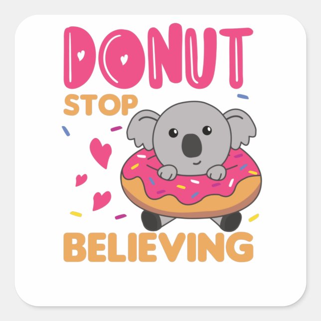 Sticker Carré Cute Koala Animaux Drôle En Rose De Donut (Devant)