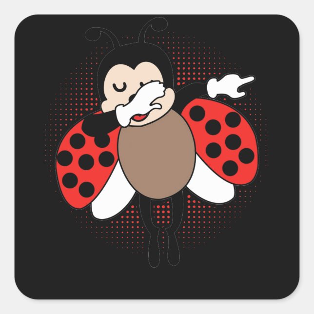 Sticker Carré Cute Ladybug Dabbing (Devant)