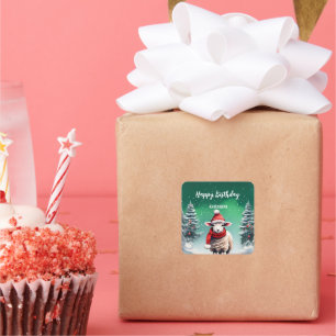 Sticker Carré Cute Lama mouton Noël arbre d'anniversaire fille f