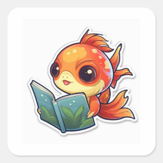 Sticker Carré Cute lecture de poisson