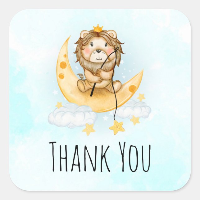 Sticker Carré Cute Lion Pêche sur l'aquarelle de la lune (Devant)