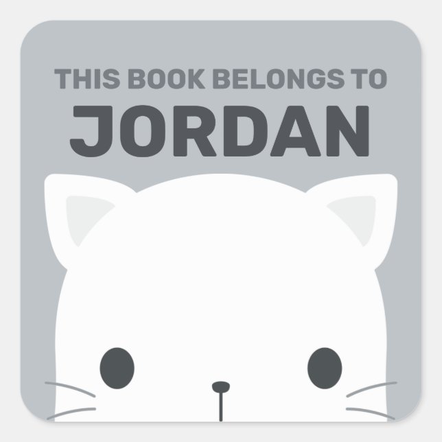Sticker Carré Cute Little Cat avec nom personnalisé (Devant)
