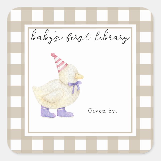 Sticker Carré Cute Little Duck - La première bibliothèque de béb (Devant)