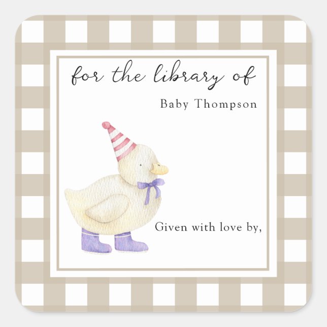 Sticker Carré Cute Little Duck - Pour la bibliothèque de (Devant)
