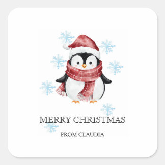 Sticker Carré Cute Little Penguin Personalized Christmas Gift 