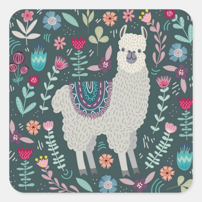 Sticker Carré Cute Llama (Devant)