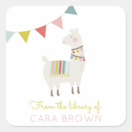 Sticker Carré Cute Llama | De la Bibliothèque de