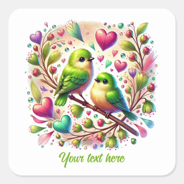 Sticker Carré Cute love birds customizable Wedding  (Devant)