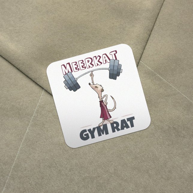 Sticker Carré Cute Meerkat Gym Rat Funny Weightliftlifter Cartoo (Créateur téléchargé)