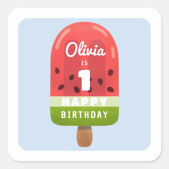 Sticker Carré Cute Melon Popsicle Joyeux Anniversaire (Devant)