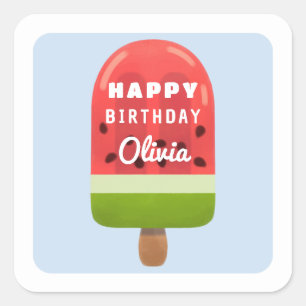 Sticker Carré Cute Melon Popsicle Joyeux Anniversaire