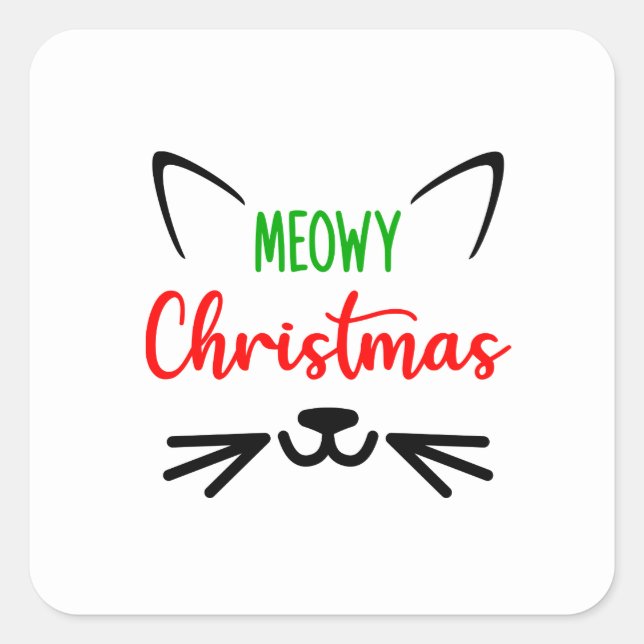 Sticker Carré Cute Meowy Visage de chat de Noël (Devant)