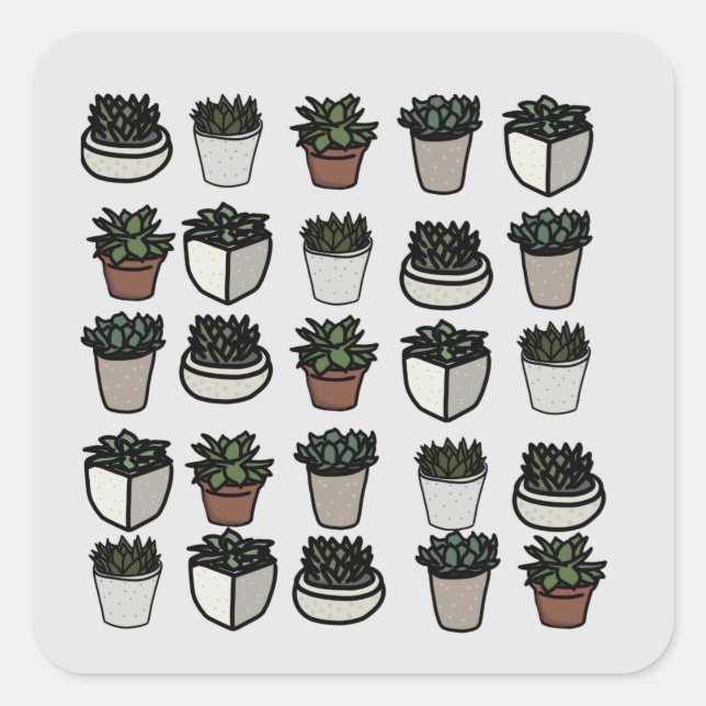 Sticker Carré Cute mini motif succulent (Devant)