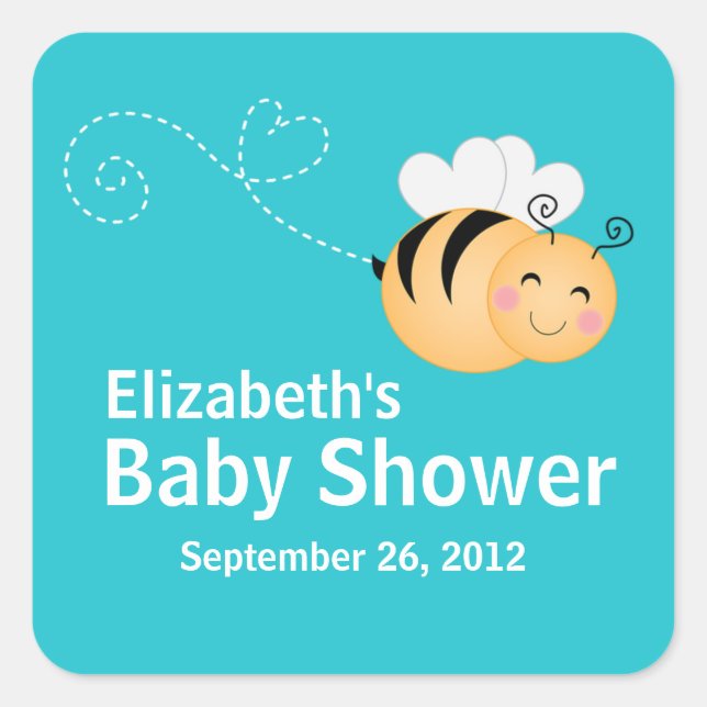 Sticker Carré Cute Modern Honey Bee Baby shower Invitation (Devant)