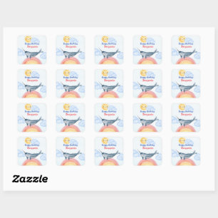 Sticker Carré Cute narval poisson licorne Anniversaire