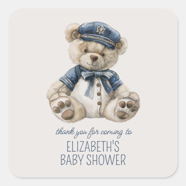 Sticker Carré Cute Nautical Blue Baby Bear Baby Shower (Devant)