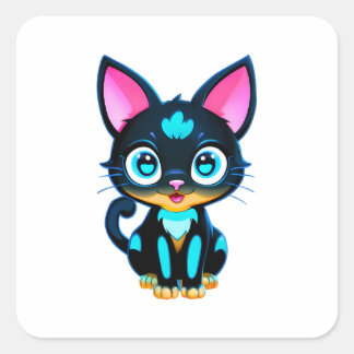 Sticker Carré Cute Neon Chat