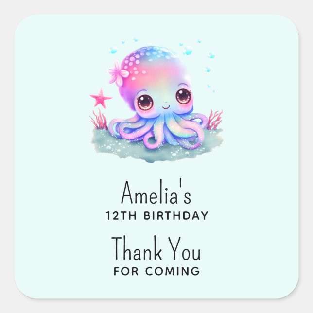 Sticker Carré Cute Octopus Sea Creator Merci d'événement (Devant)