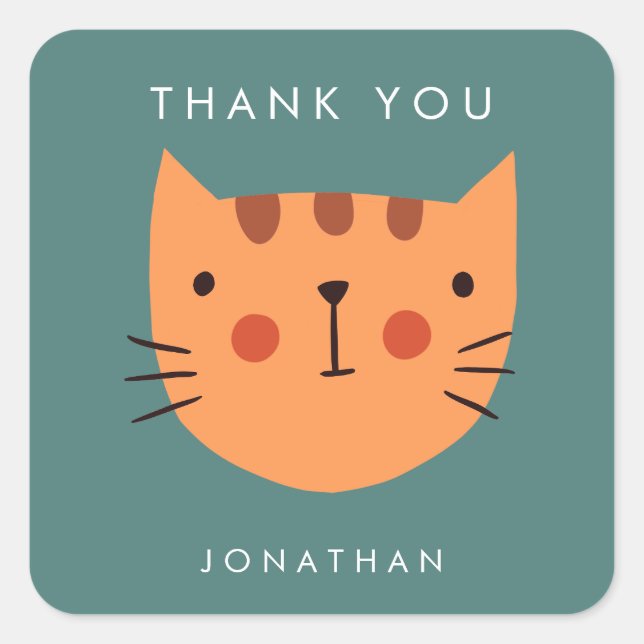 Sticker Carré Cute Orange Chat Anniversaire merci (Devant)