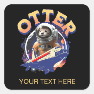Sticker Carré Cute Otter Astronaut Navette spatiale Cadet