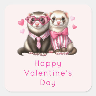 Sticker Carré Cute Otter Couple dans l'Heureuse Sainte-Valentin 