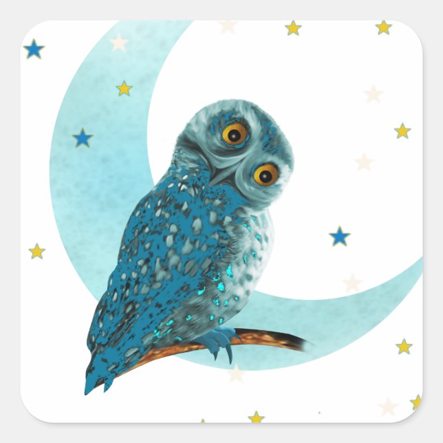 Sticker Carré Cute Owl Moon and Stars (Devant)