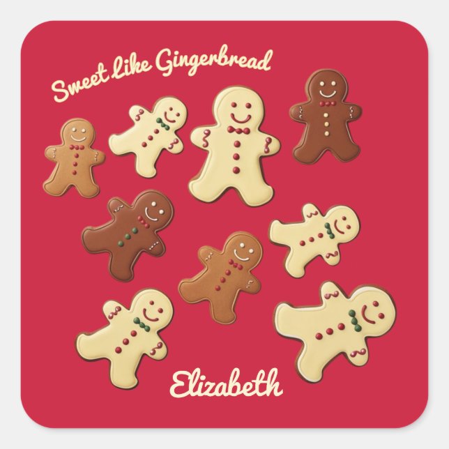 Sticker Carré Cute pain d'épices Cookie Holiday (Devant)