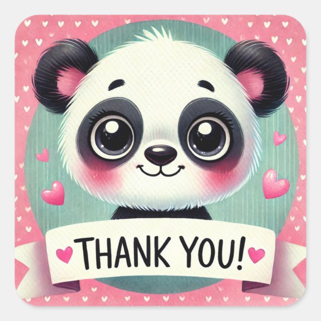 Sticker Carré Cute Panda Merci (Devant)