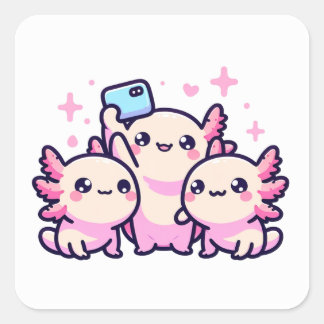 Sticker Carré Cute Pastel Axolotl Nouveau Design