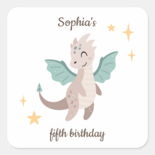 Sticker Carré Cute Pastel Dragons Anniversaire de enfant