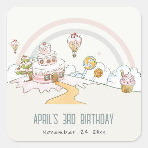 Sticker Carré Cute Pastel Sweet Time Candy Land Anniversaire de 