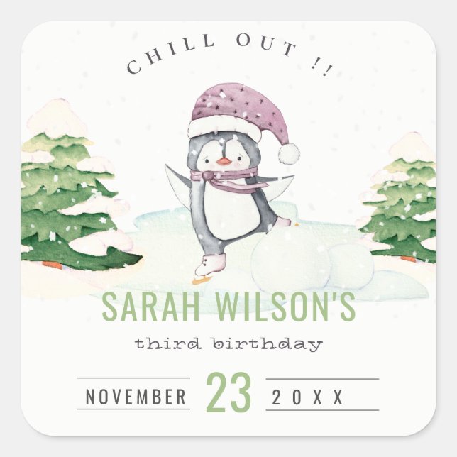 Sticker Carré Cute Pastel Winter Penguin Enfants N'importe quel  (Devant)