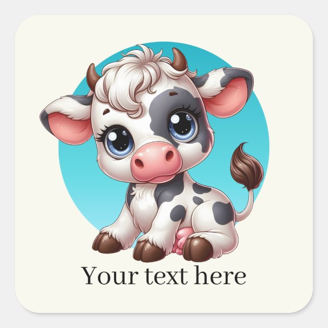 Sticker Carré Cute Pays vache ajouter du texte (Devant)