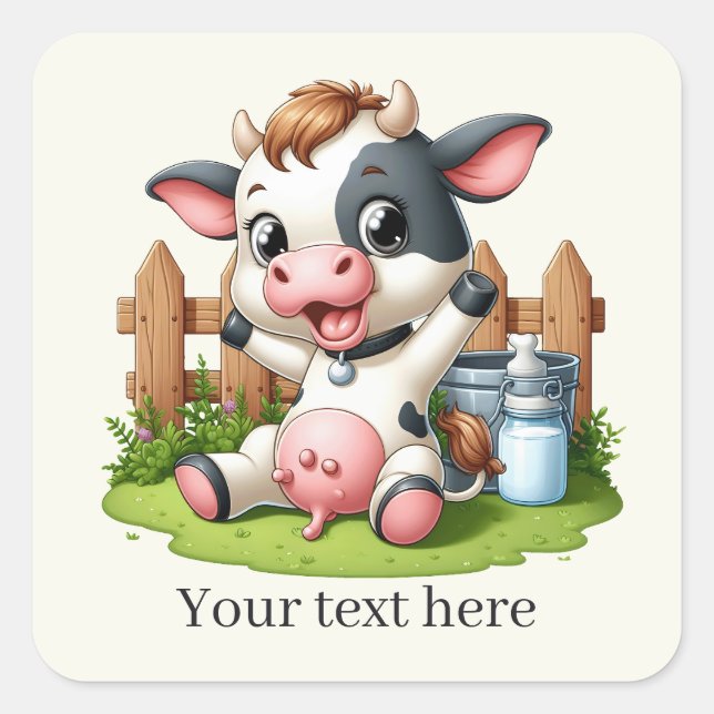 Sticker Carré Cute Pays vache ajouter du texte (Devant)