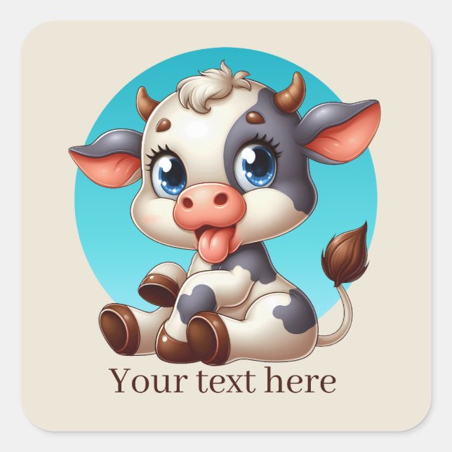 Sticker Carré Cute Pays vache ajouter du texte (Devant)