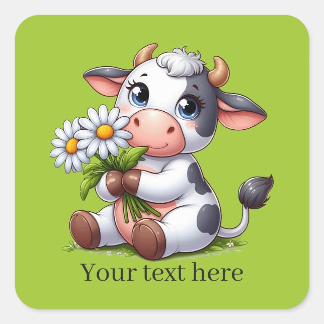 Sticker Carré Cute Pays vache ajouter du texte (Devant)