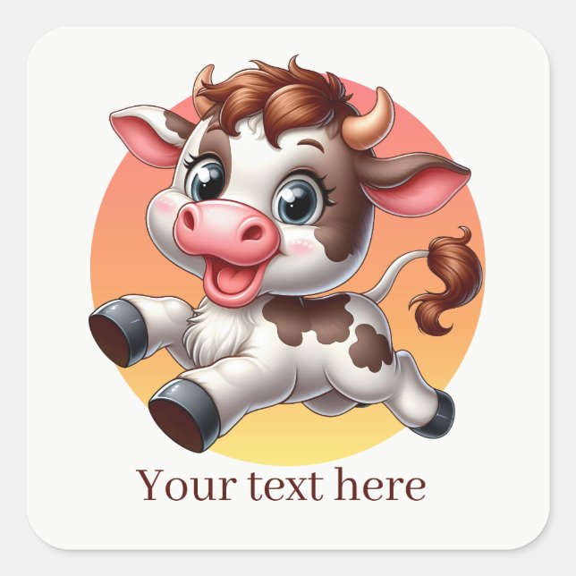 Sticker Carré Cute Pays vache ajouter du texte (Devant)