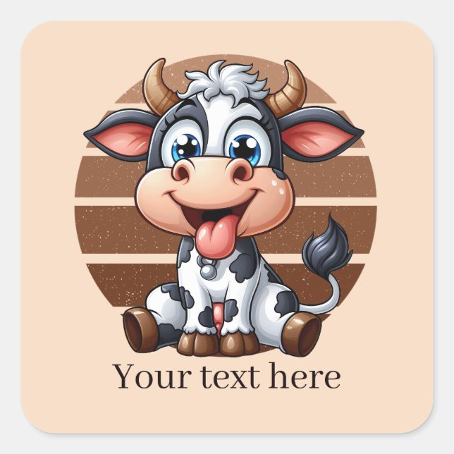 Sticker Carré Cute Pays vache ajouter du texte (Devant)