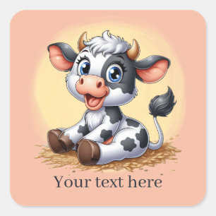 Sticker Carré Cute Pays vache ajouter du texte