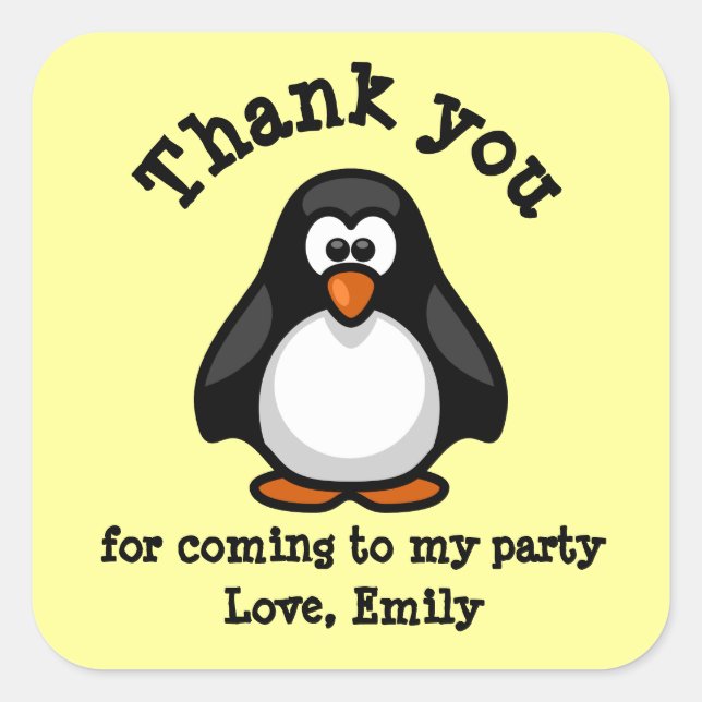 Sticker Carré Cute Penguin Merci de fête d'anniversaire (Devant)