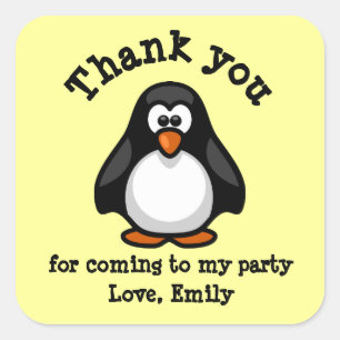 Sticker Carré Cute Penguin Merci de fête d'anniversaire