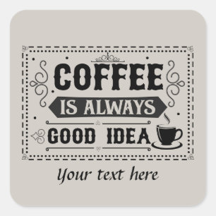 Sticker Carré Cute personnalisable café mot art