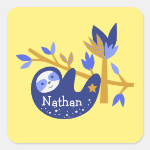 Sticker Carré Cute Personnalisé Nom Blue Koala Ours Jaune arrièr